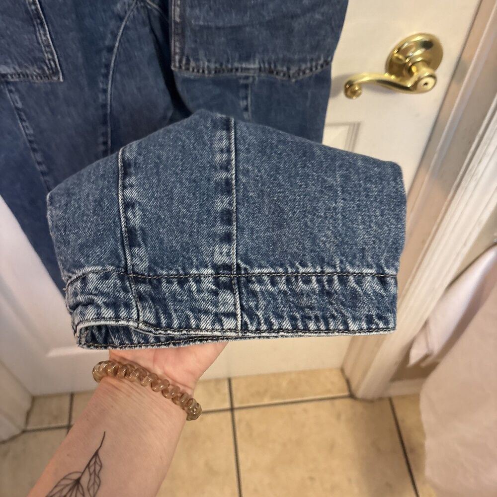 Free People We The Free High Roller Denim Jumpsuit Blue Boho Hippie Romper, Sz L - Picture 9 of 13